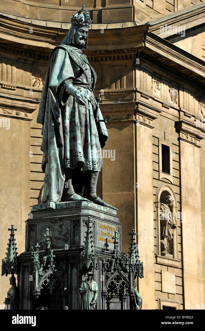 Bronze statue, monument of Emperor Charles IV on the Old Town bridge