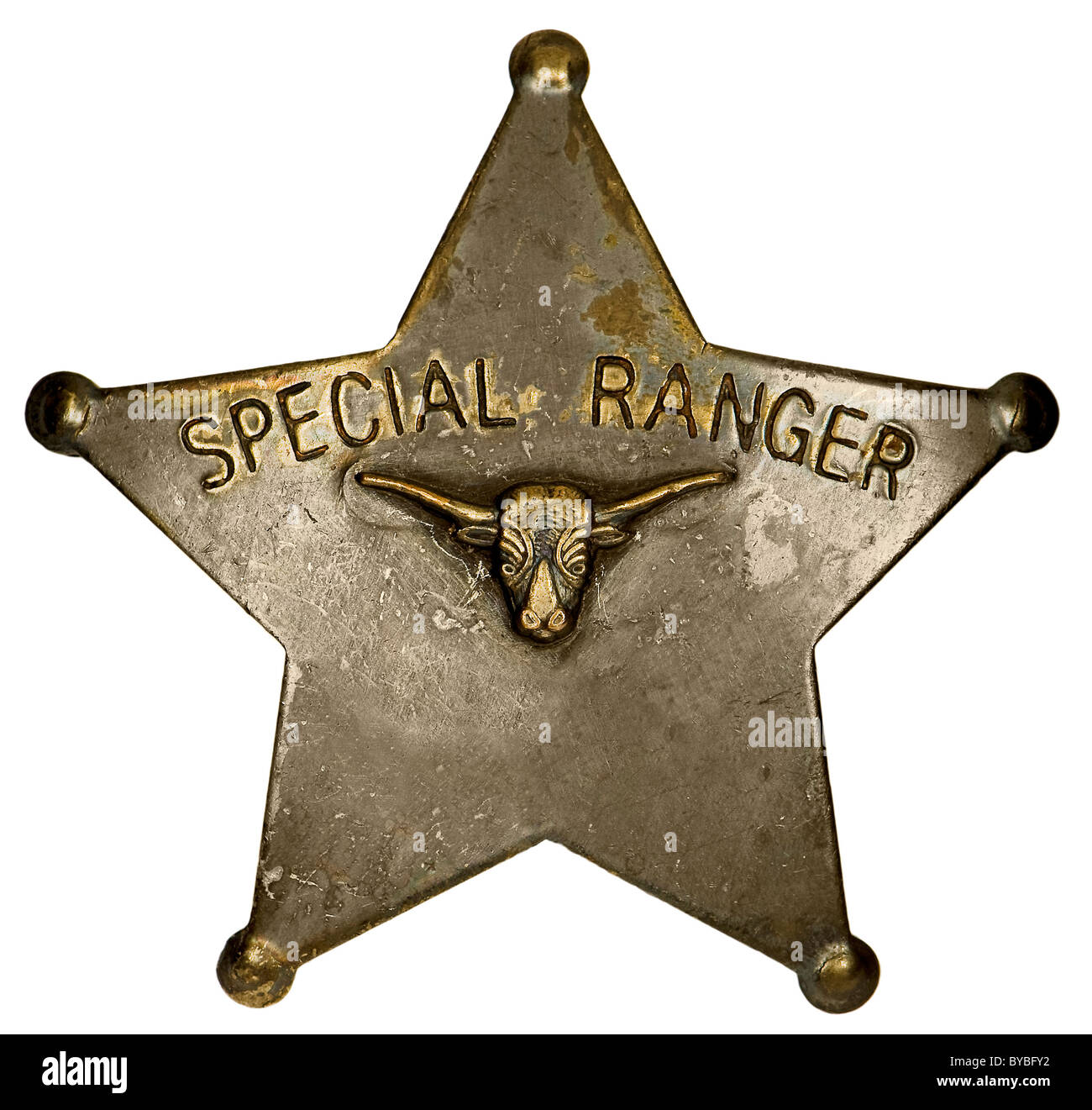 Old-fashioned badge of the Texas & S.W. Cattle Raisers Assoc. Special Rangers. Stock Photo