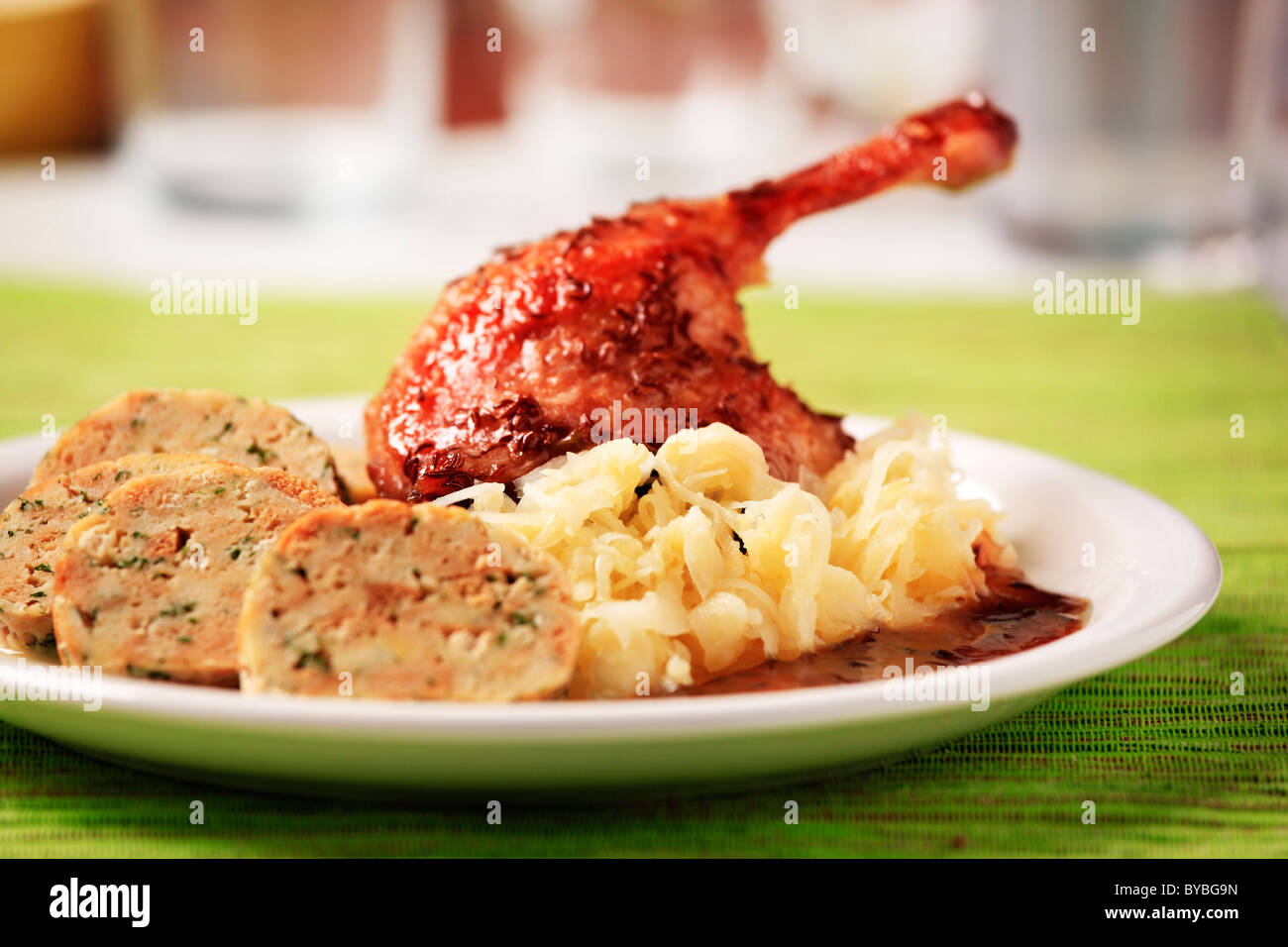 Roast Duck with Cabbage and Bread Dumplings - Czech cuisine Stock Photo