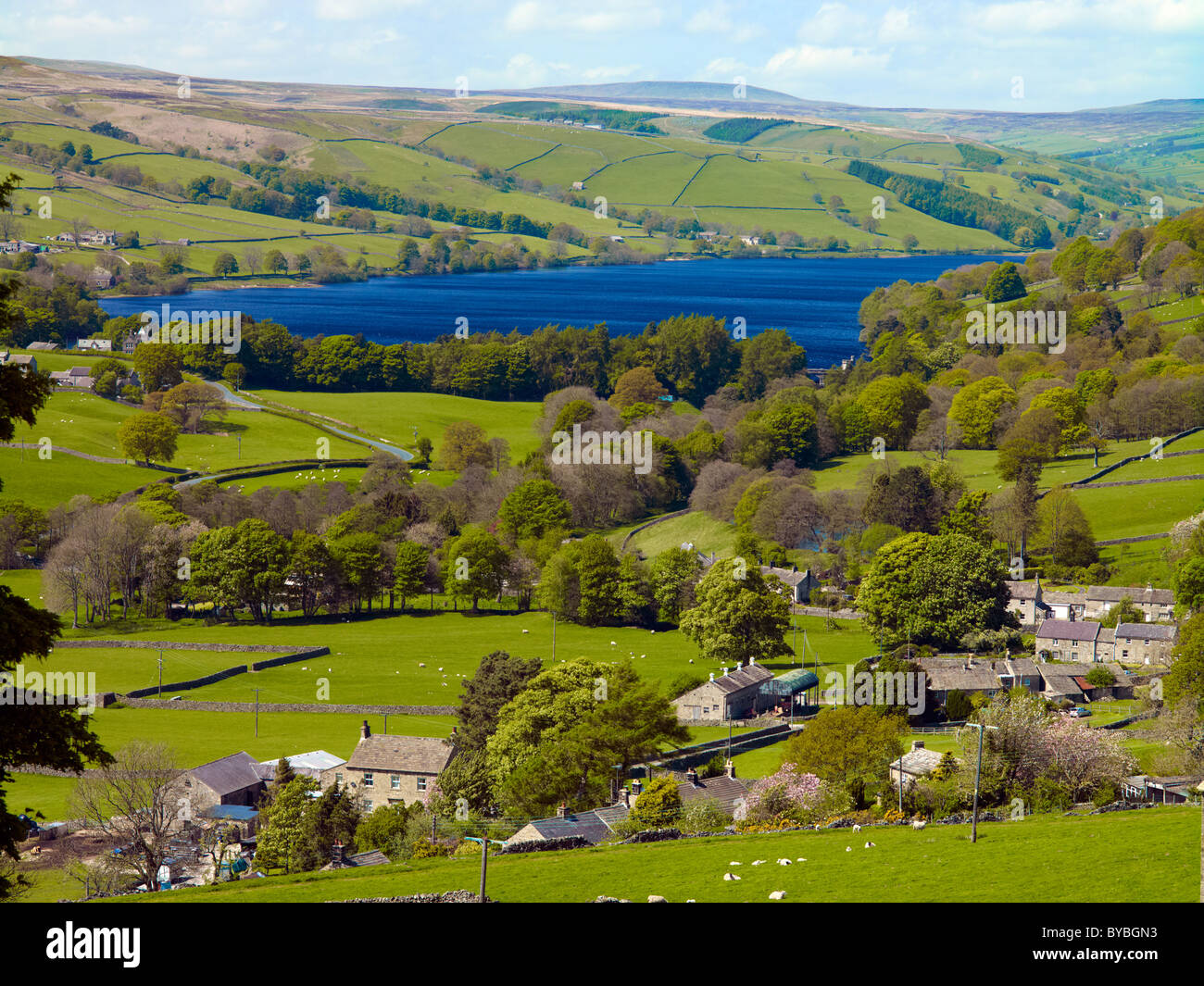 Gouthwaite Reservoir and Wath from Silver Hill, Nidderdale, North Yorkshire Stock Photo