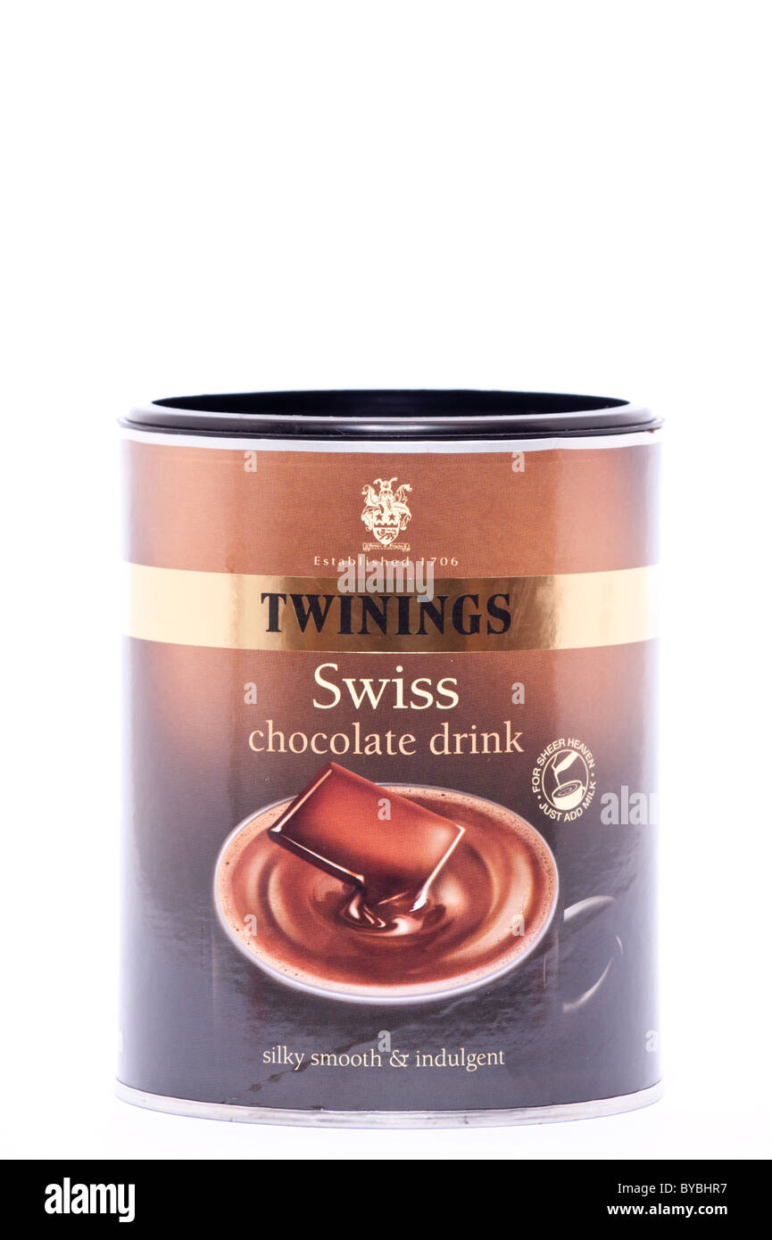A tub of Twinings swiss hot chocolate drink on a white background Stock Photo