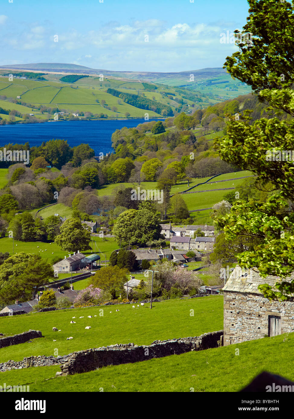 Gouthwaite Reservoir and Wath from Silver Hill, Nidderdale, North Yorkshire Stock Photo