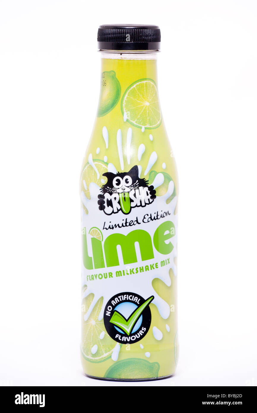 A bottle of Crusha lime flavour milkshake mix on a white background Stock Photo