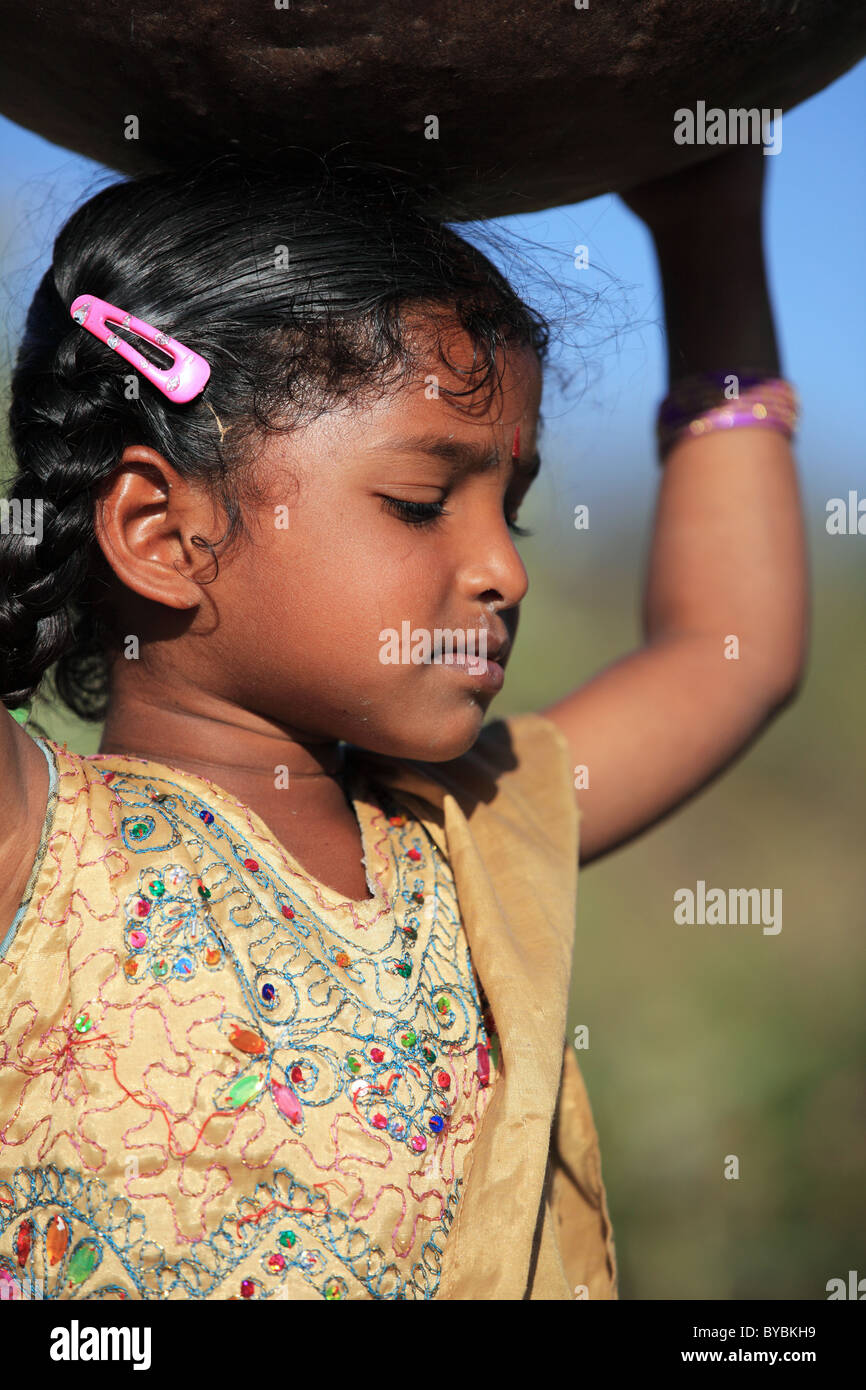 cute girl with pot Andhra Pradesh South India Stock Photo - Alamy