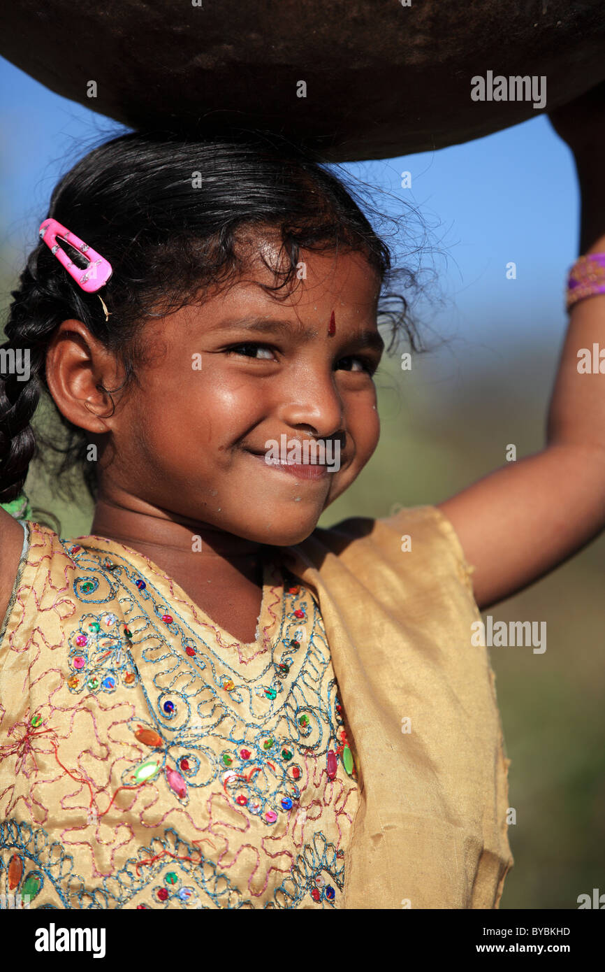 cute girl with pot Andhra Pradesh South India Stock Photo - Alamy