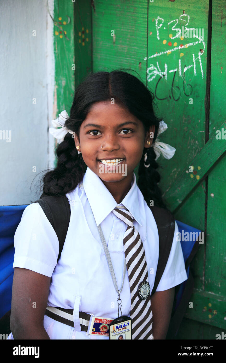 cute school girl Andhra Pradesh South India Stock Photo