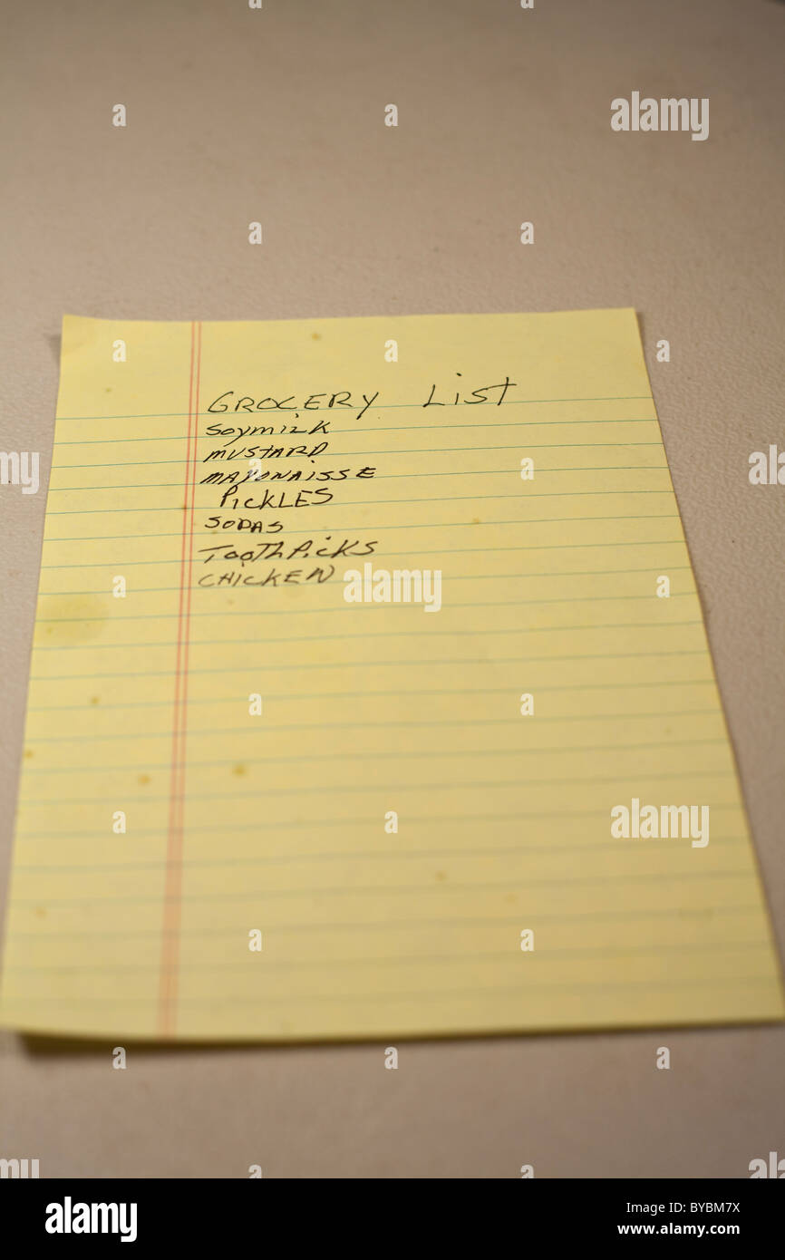A grocery list Stock Photo Alamy