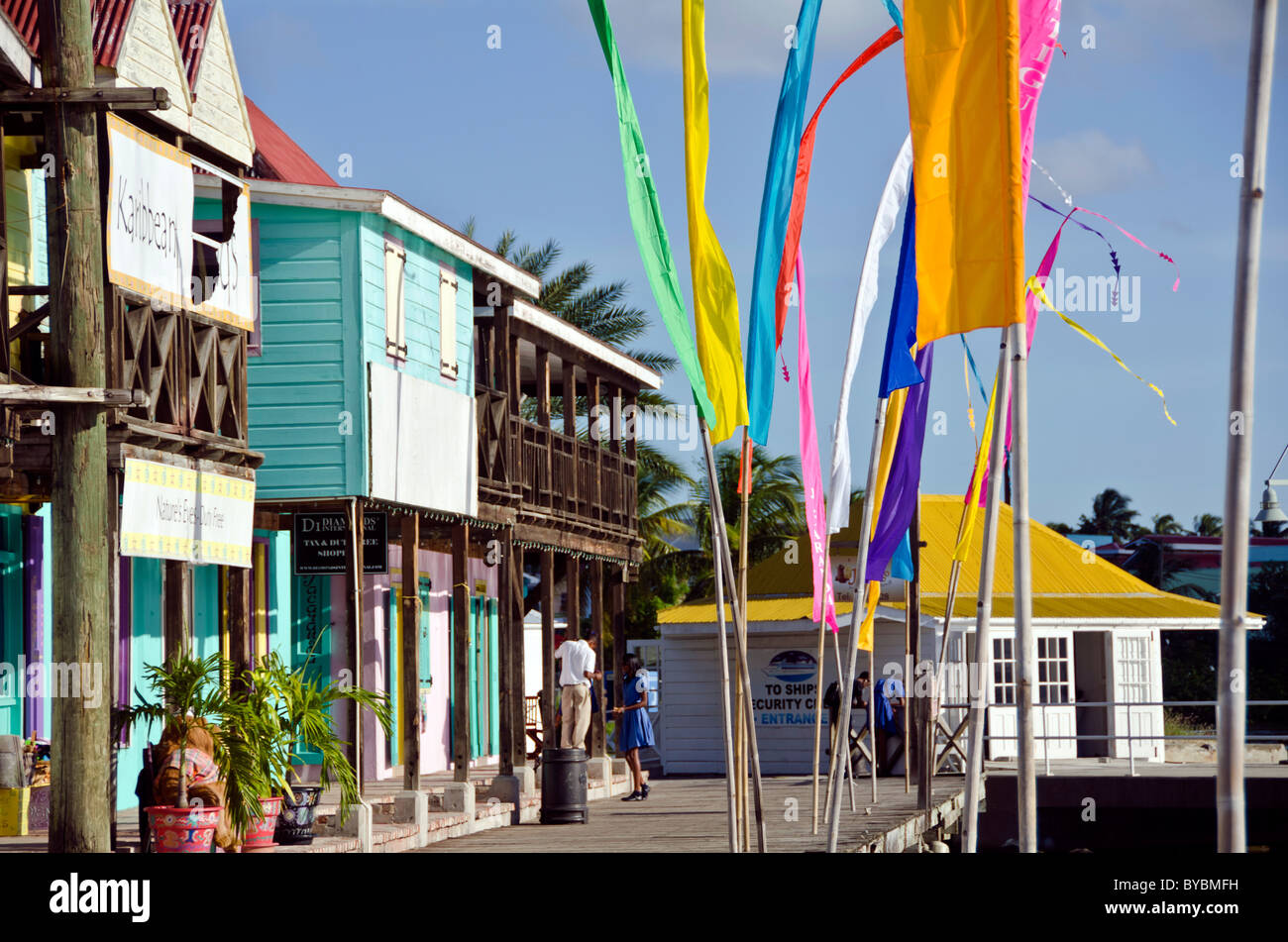 Redcliffe Quay shopping area, Antigua with bright colors Stock Photo