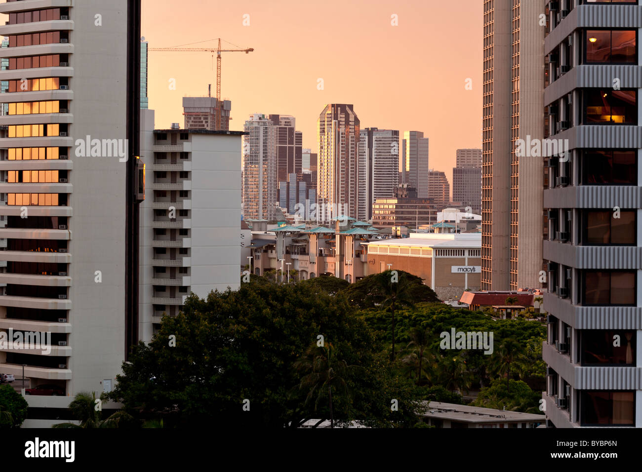 Honolulu Downtown Towers. High rise towers of downtown Honolulu bathed