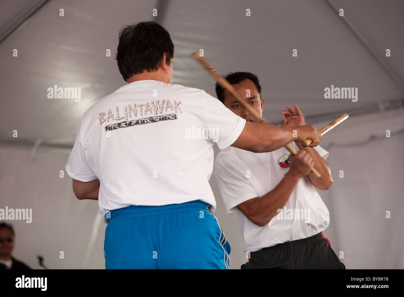 Balintawak members demonstrate Filipino Martial Arts at the Little Tokyo Cherry Blossom Festival. Stock Photo