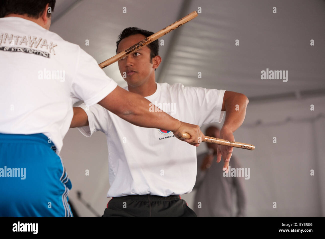 Balintawak members demonstrate Filipino Martial Arts at the Little Tokyo Cherry Blossom Festival. Stock Photo