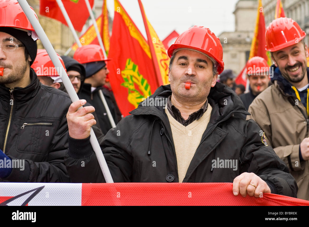 28.01.2011, Milan, ITALY. Metalworkers FIOM strike and demonstration  Stock Photo