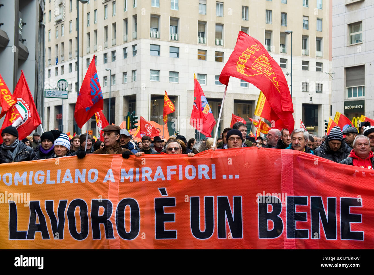 28.01.2011, Milan, ITALY. Metalworkers FIOM strike and demonstration Stock Photo