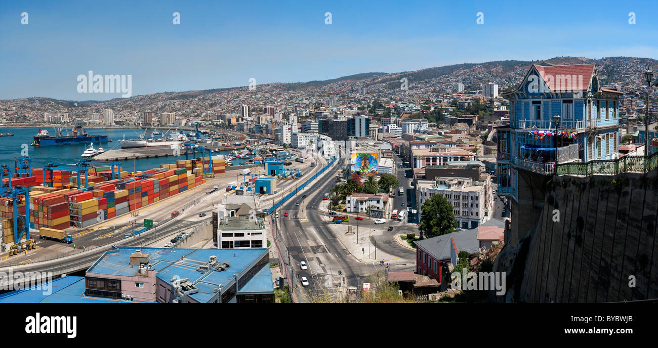 Panoramic view on Valparaiso, Chile, UNESCO World Heritage. Stock Photo