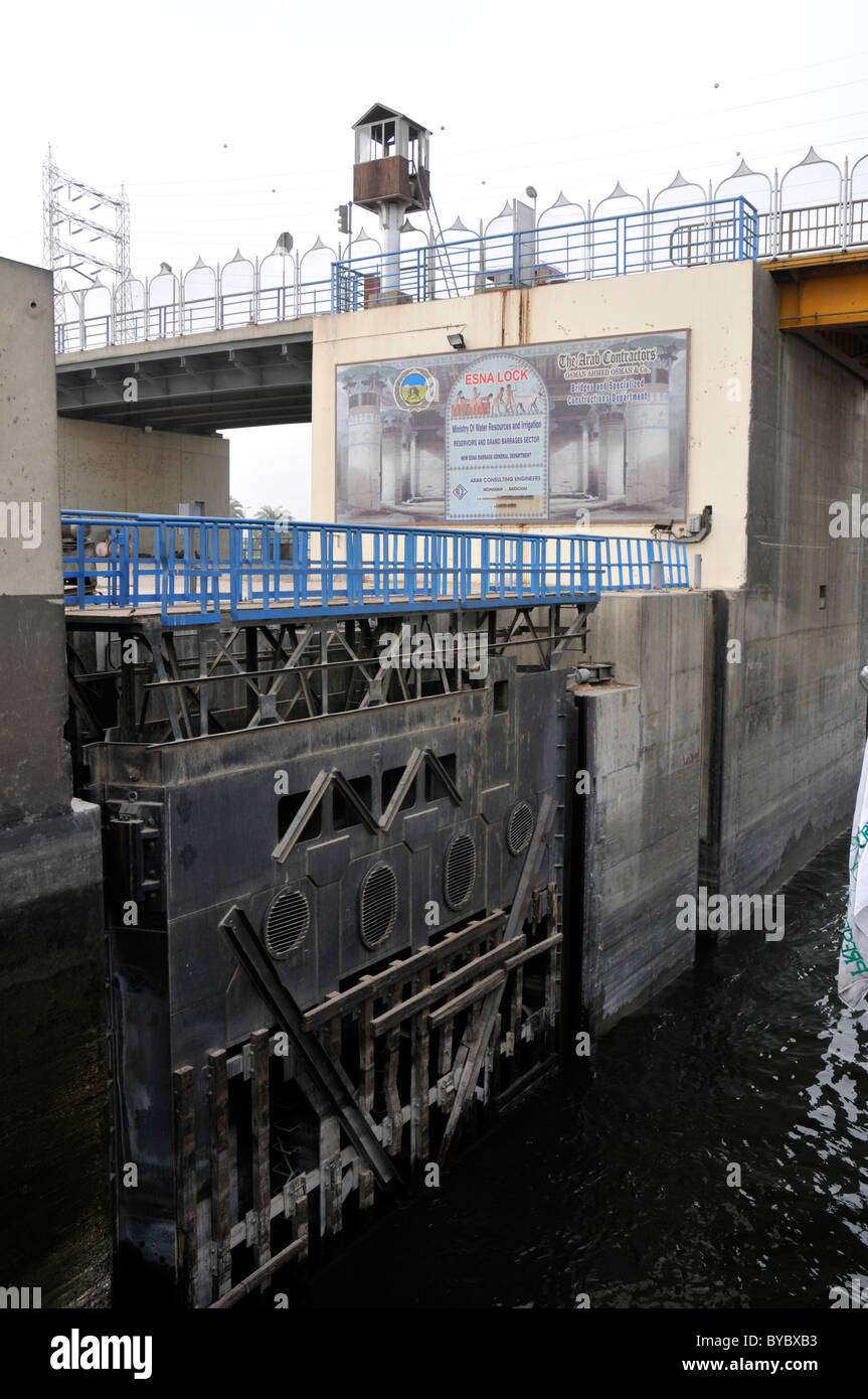 Esna Lock Gate on the River Nile, Egypt. Stock Photo