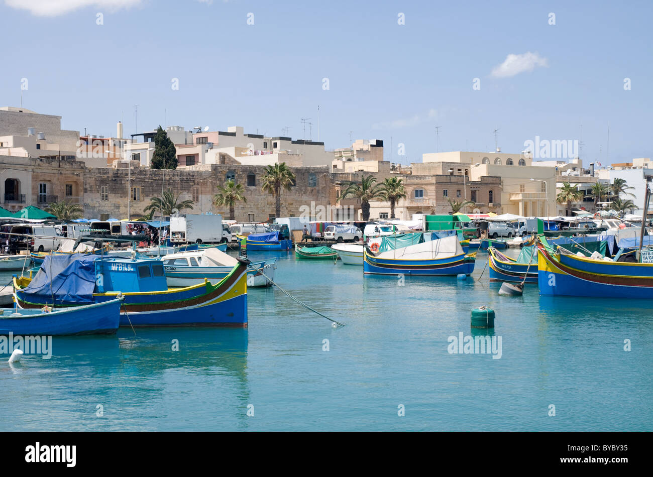 Marsaxlokk Malta largest fishing village accommodating 250 registered fishing vessels Stock Photo