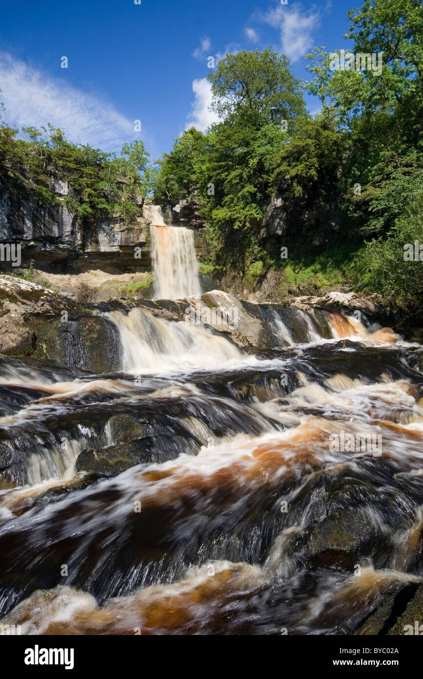 Thornton Force Waterfall part of The Ingleton Waterfalls Walk on a sunny Summers day Ingleton Ribblesdale Yorkshire Dales UK Stock Photo