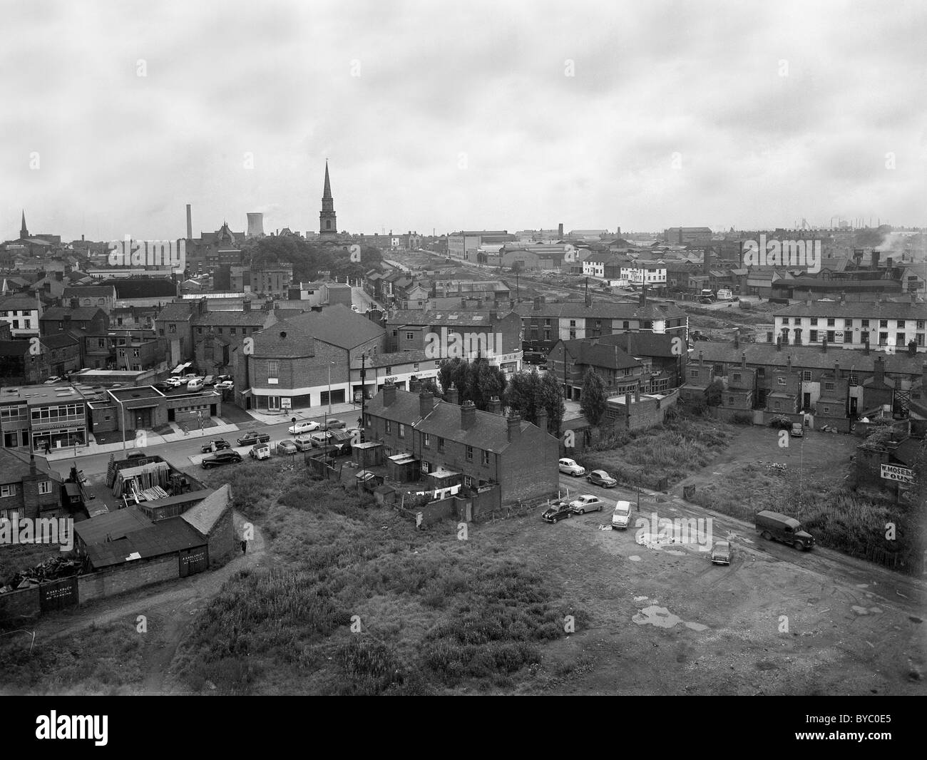 View of Wolverhampton featuring School Street and the Ring Road under construction. 1961 Stock Photo