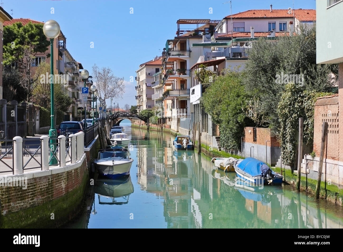 Peacefull canal on the island of Lido di Venezia Stock Photo