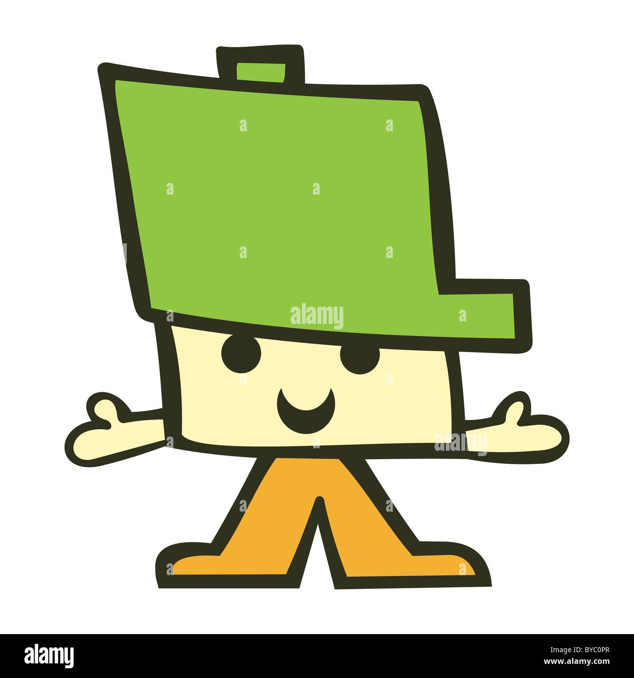 Friendly boy with open arms with a big funny hat. Suitable for comic or cartoon character. Vector available Stock Photo