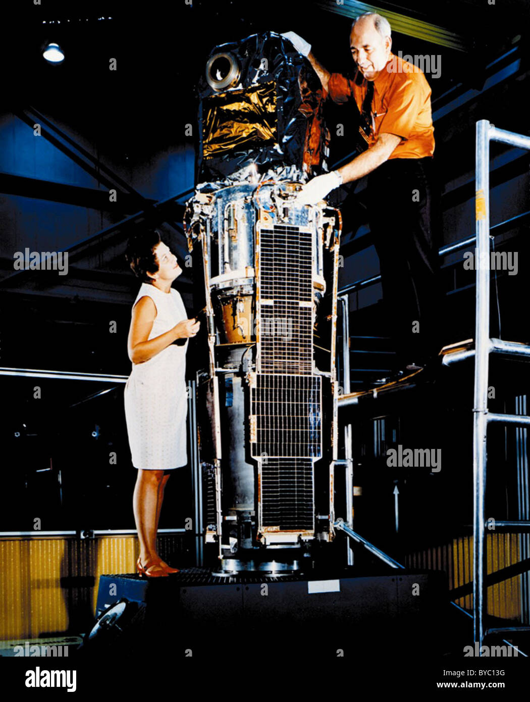 Marjorie Townsend discusses the X-ray Explorer Satellite's performance at NASA's Goddard Space Flight Center. Stock Photo