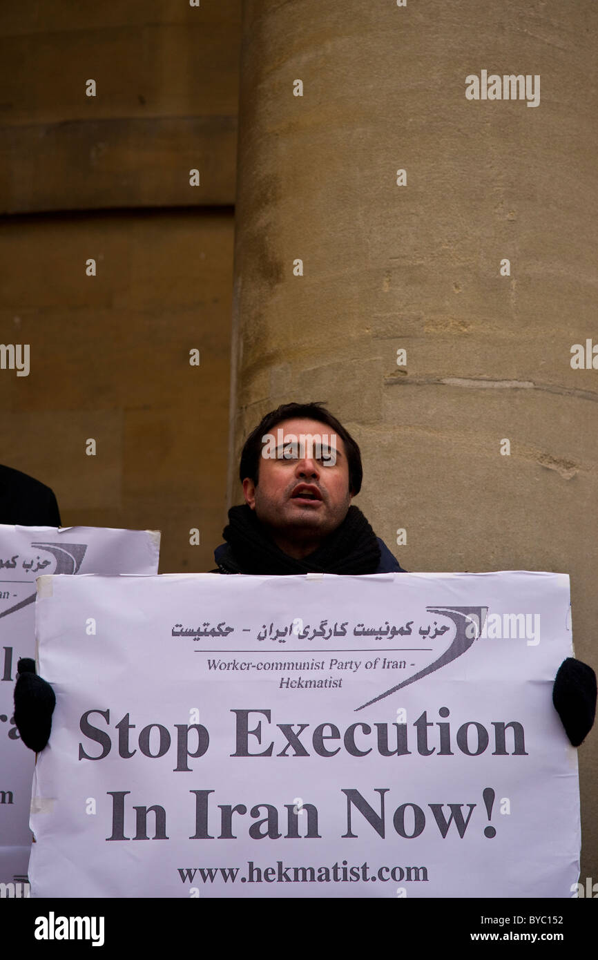 Iranian protesting in London about executions in the Islamic Republic Stock Photo