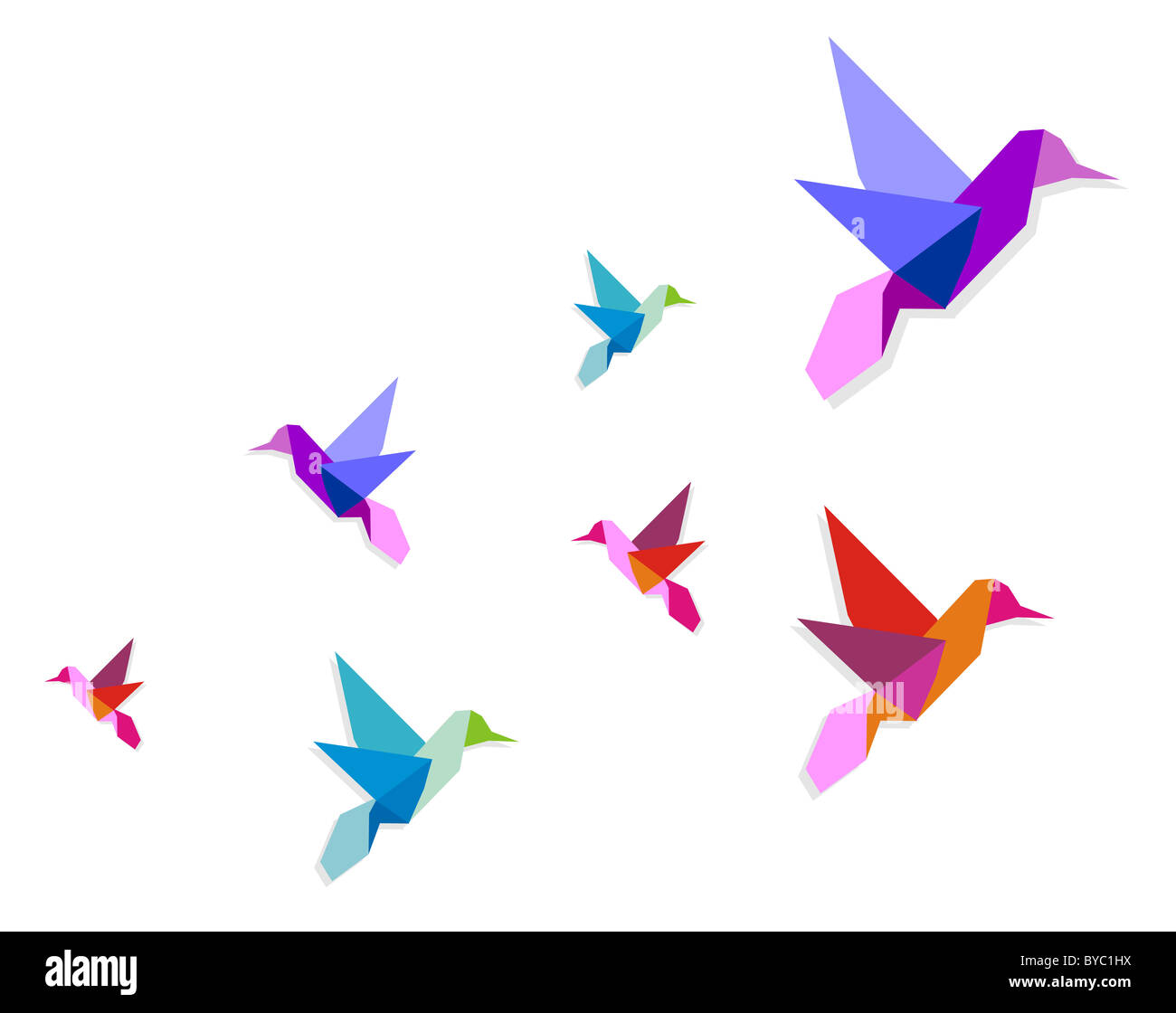 Group of various Origami vibrant colors hummingbirds. Vector file available. Stock Photo