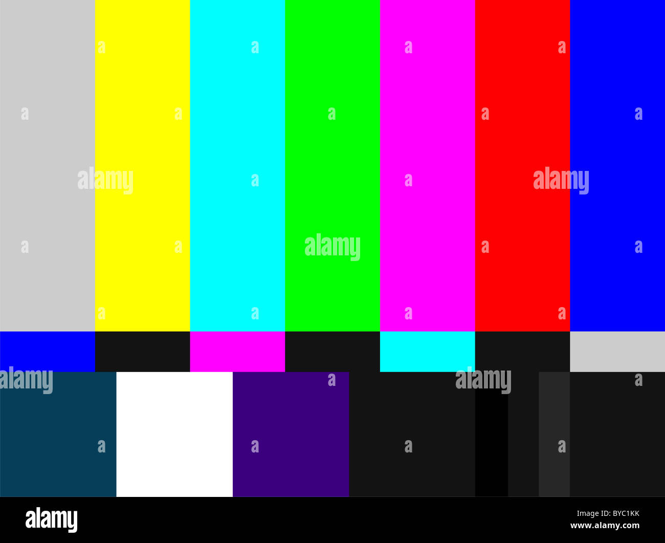 Television colored bars signal. Test signal at the introduction and the end of the TV programming. Stock Photo