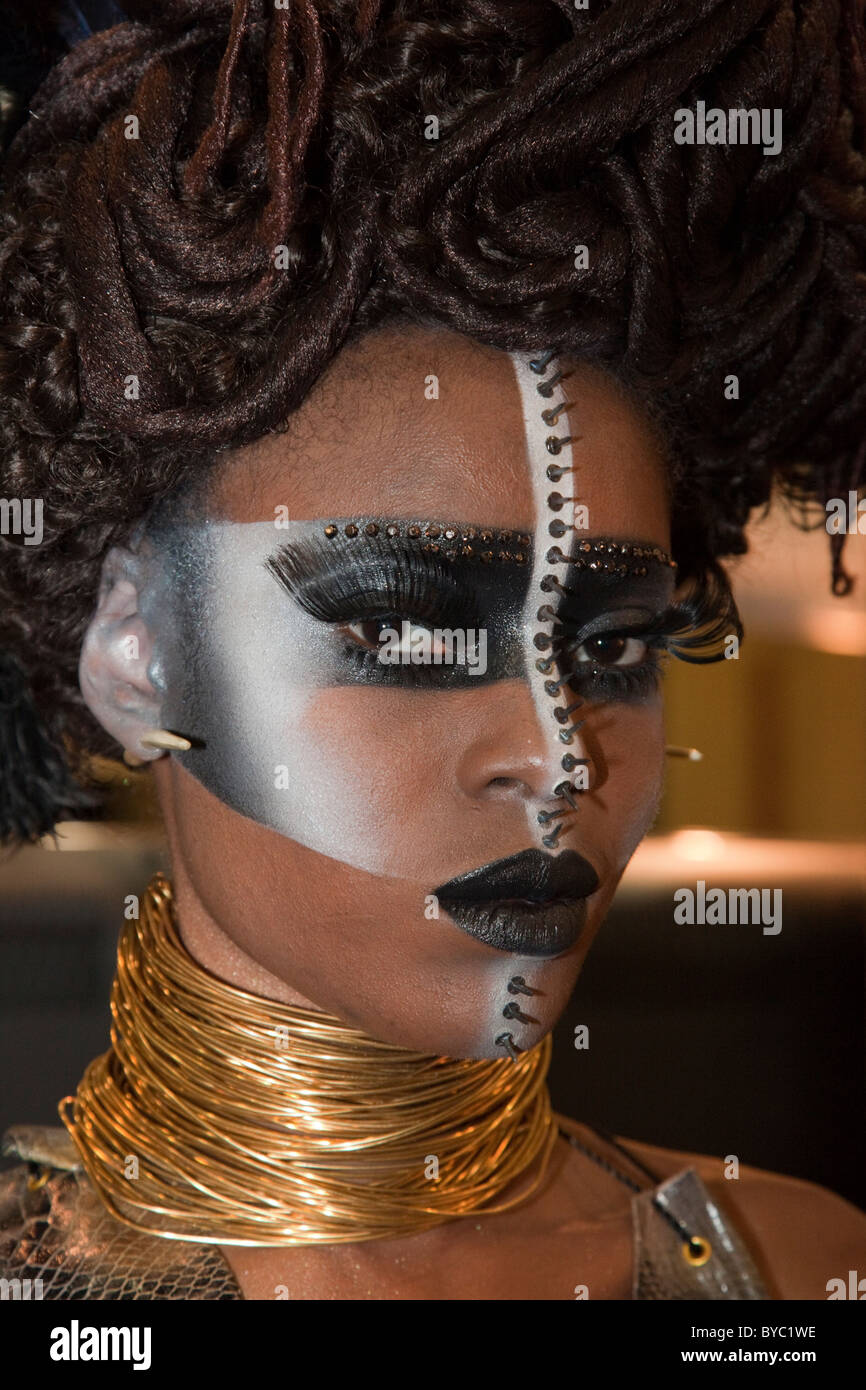LONDON, ENGLAND - IMATS, International Make-up Artist Trade Show at  Alexandra Palace, tribal beauty design Stock Photo - Alamy