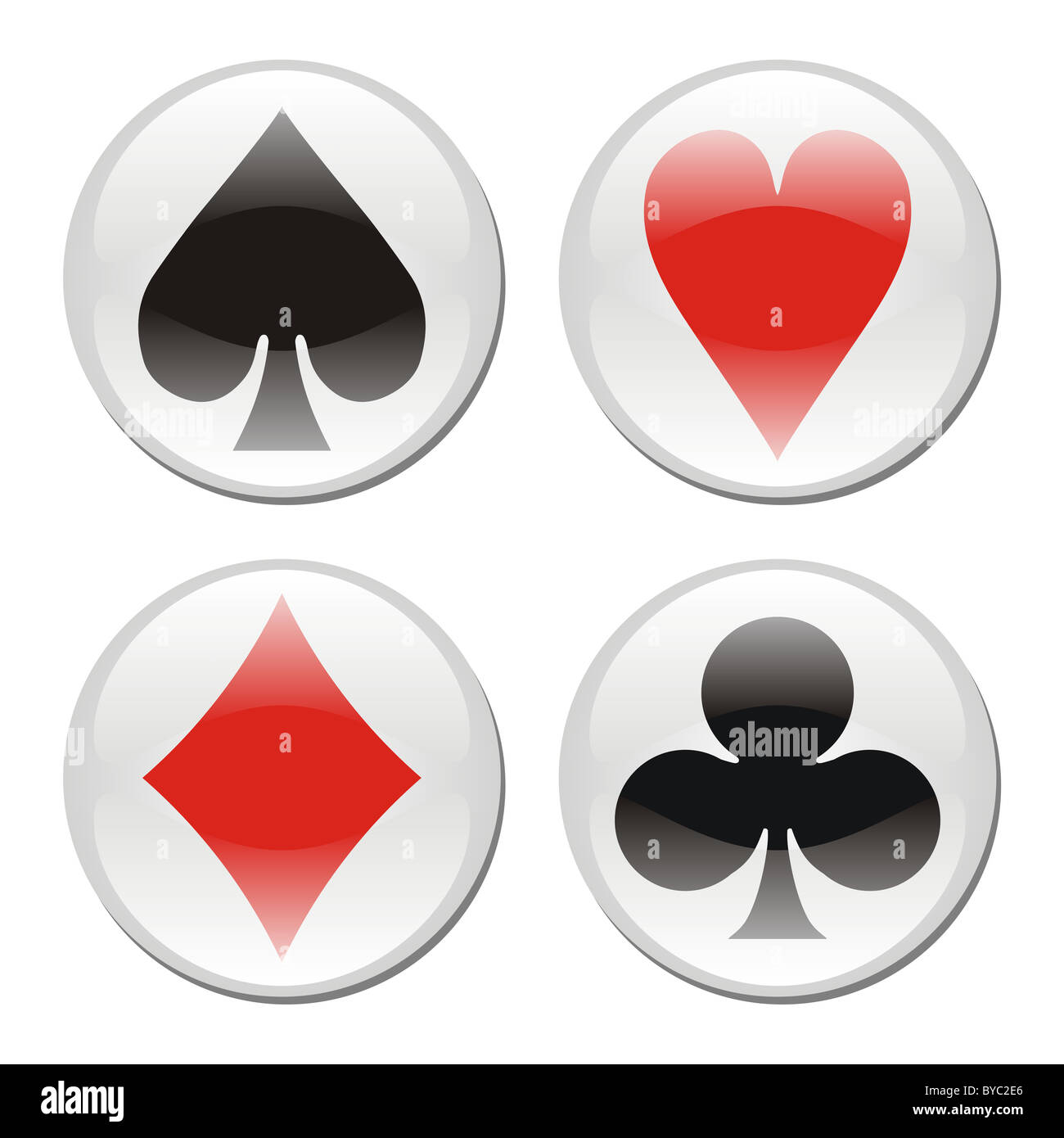 Glossy playcard icons framed in circles on white background. Vector ...