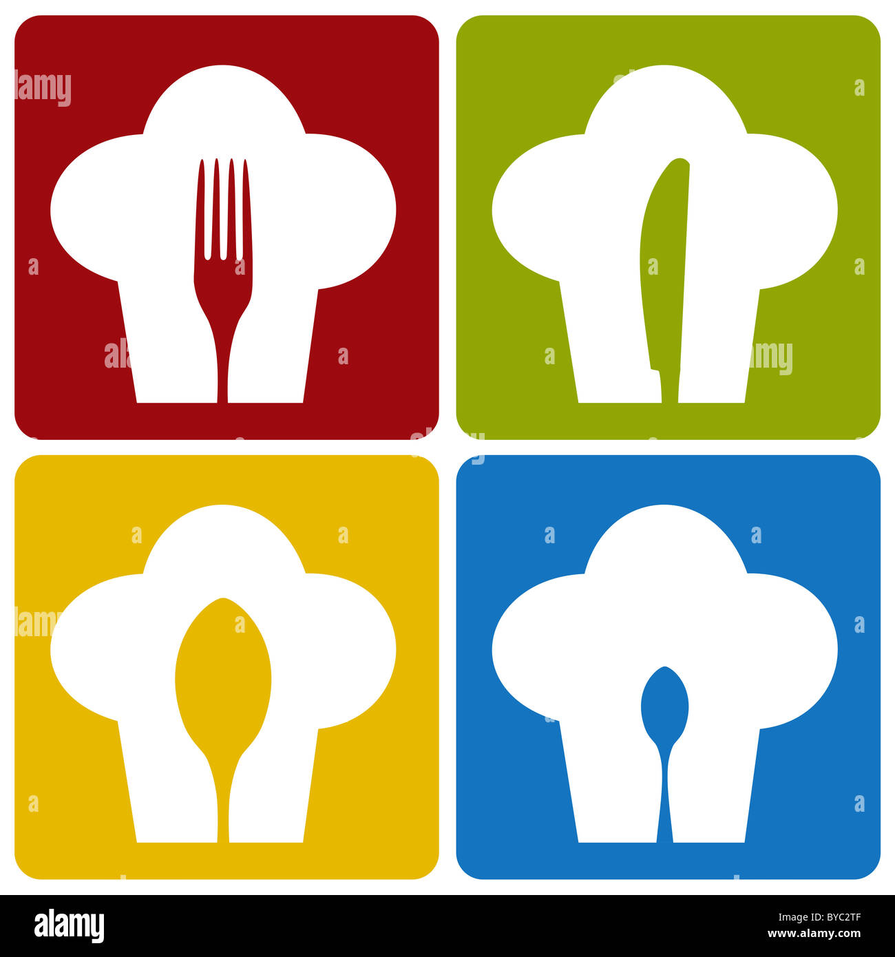 Chef icons. Chef hat silhouette pattern with cutlery inside on ...