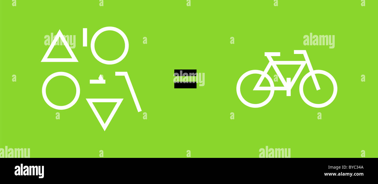 Bære Læge tillykke Different geometric shapes, equal sign, a bike. Green background. Vector  available Stock Photo - Alamy