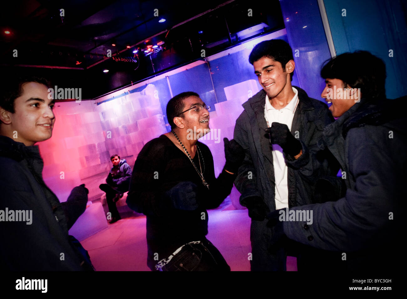 Guests dance at the nightclub 21 Fahrenheit, India's first ice bar, in Mumbai (Bombay) in India Stock Photo