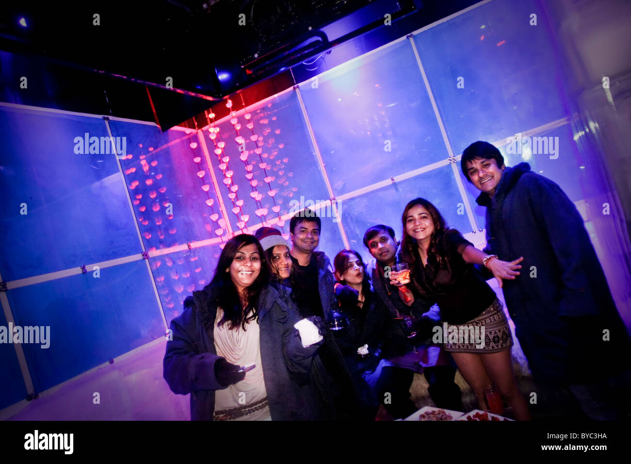 Guests at the nightclub 21 Fahrenheit, India's first ice bar, in Mumbai (Bombay) in India Stock Photo