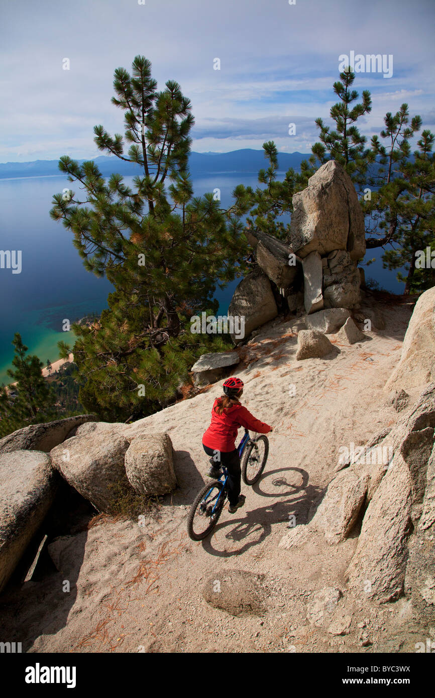 Mountain Biking the Flume Trail, Lake Tahoe, NV Stock Photo