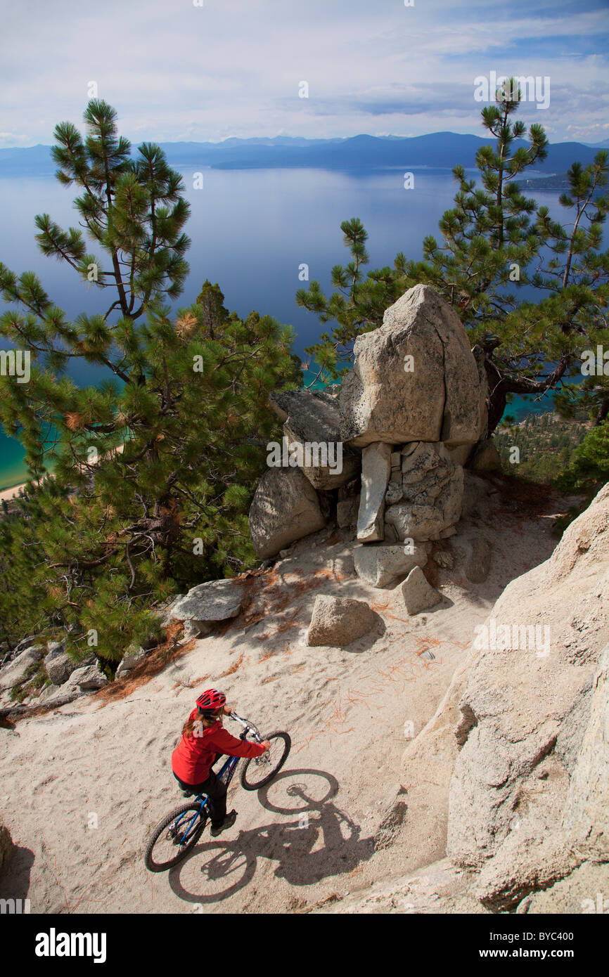 Mountain biking the Flume Trail, Lake Tahoe, NV Stock Photo