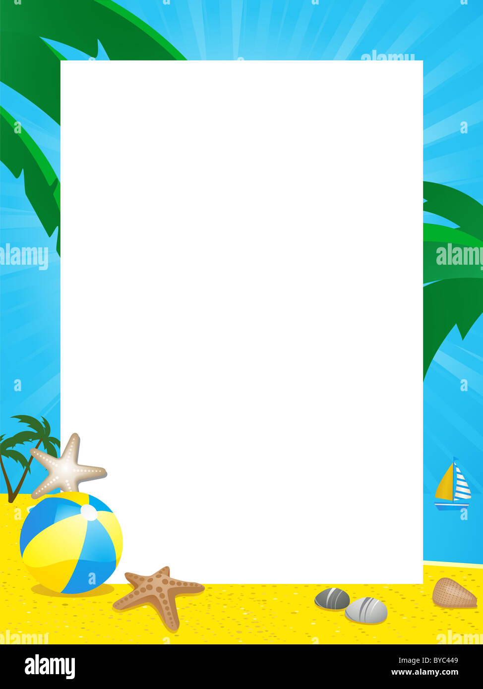 Tropical summer border with palm trees, beach and sea Stock Photo - Alamy