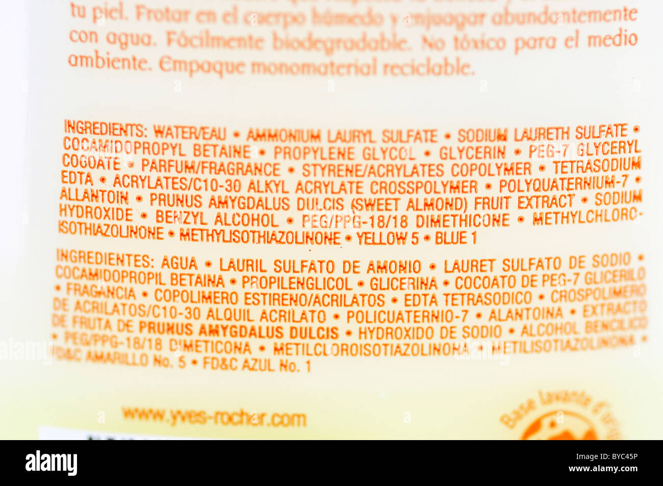 Ingredient list on liquid body soap Stock Photo Alamy