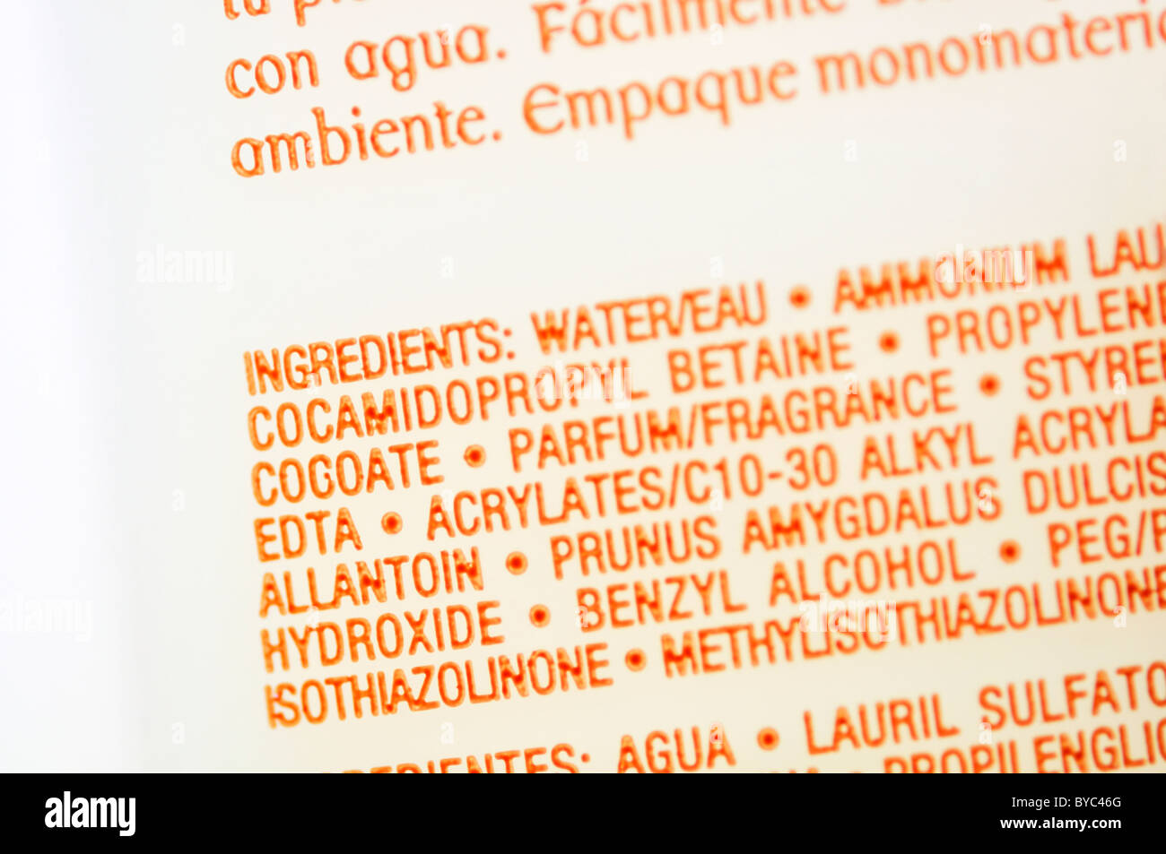 Ingredients list on liquid soap hires stock photography and images Alamy