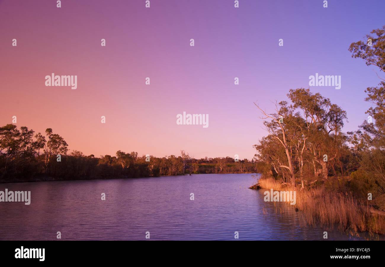 sunset on the water of the river murray south australia Stock Photo
