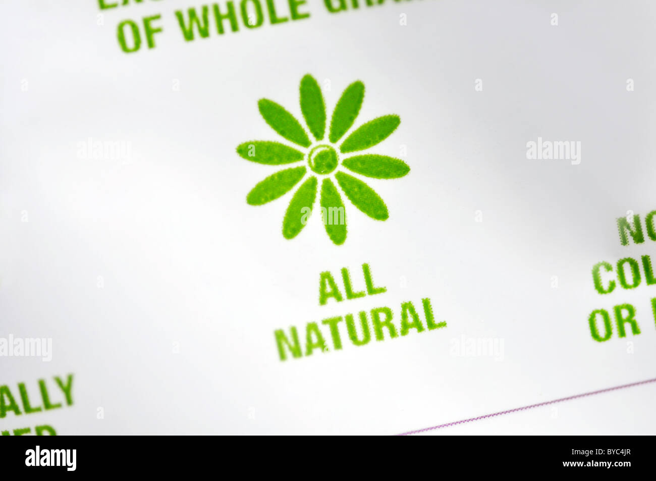 All natural sign on food package Stock Photo