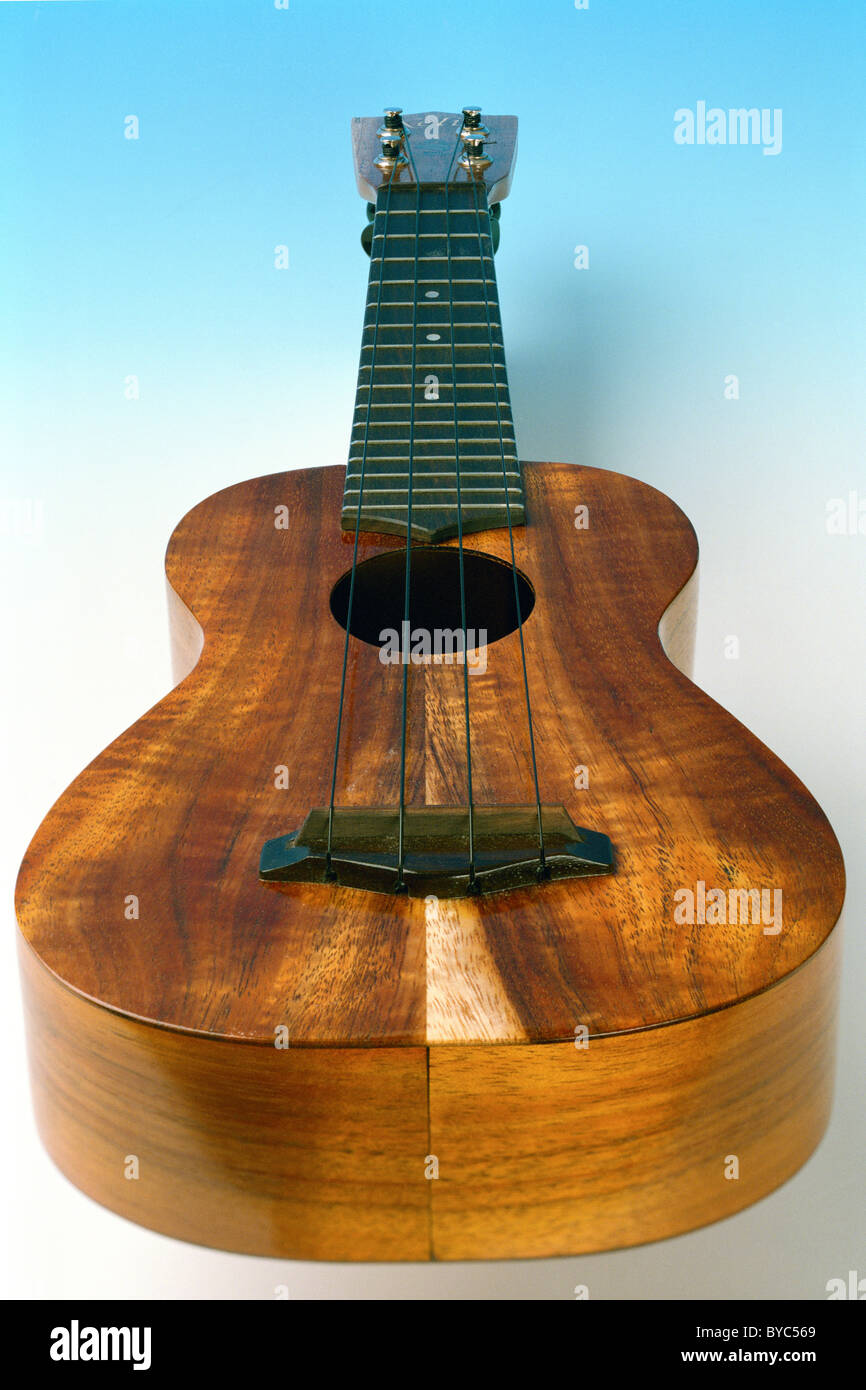 Hawaiian koa wood soprano ukulele Stock Photo