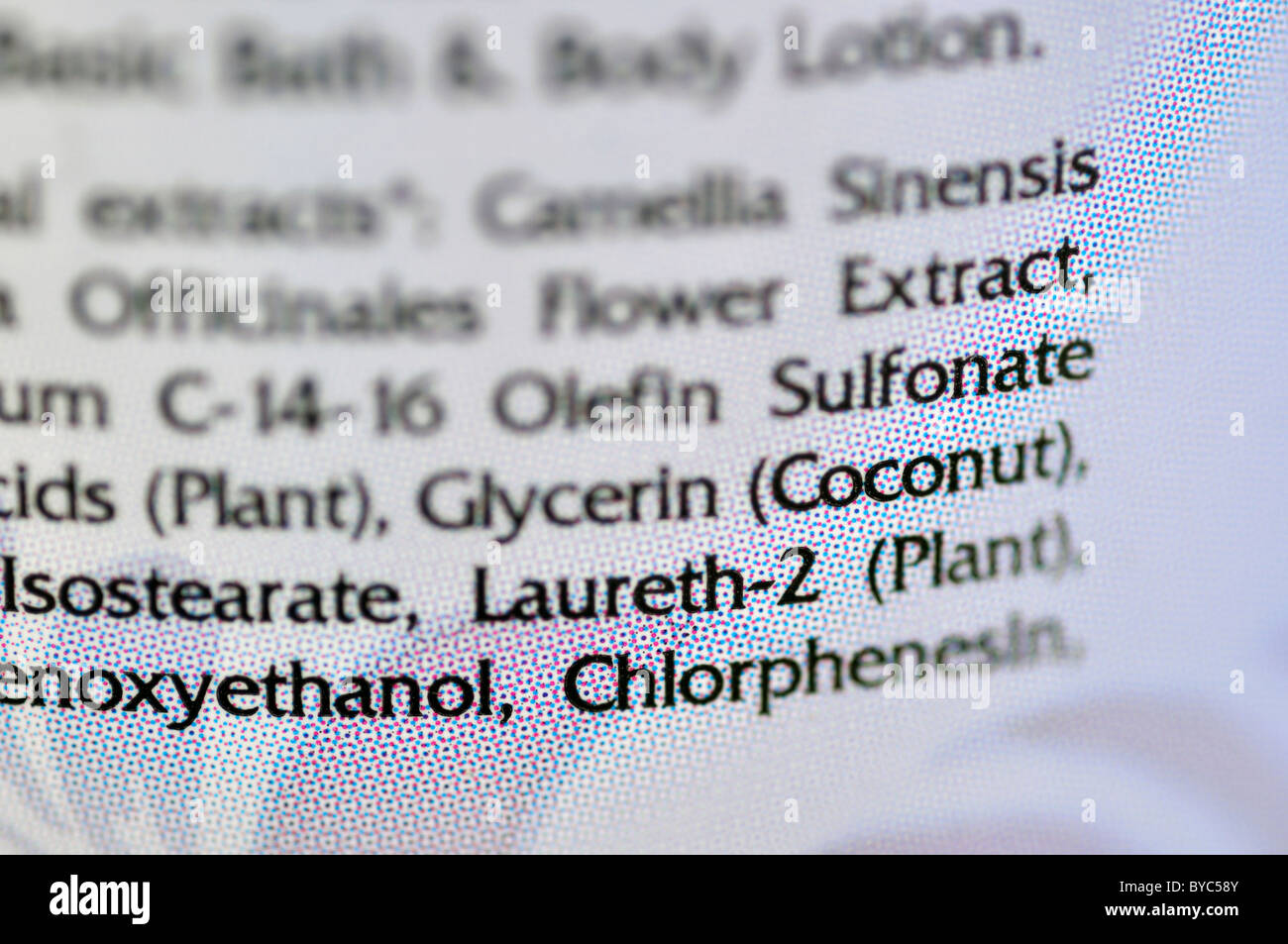 Ingredient list on liquid body soap Stock Photo Alamy