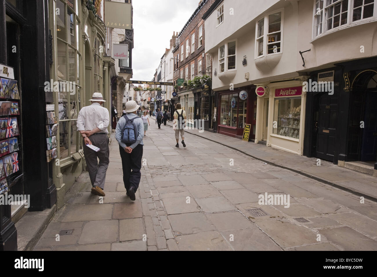 A view looking down Stonegate, York. Stock Photo