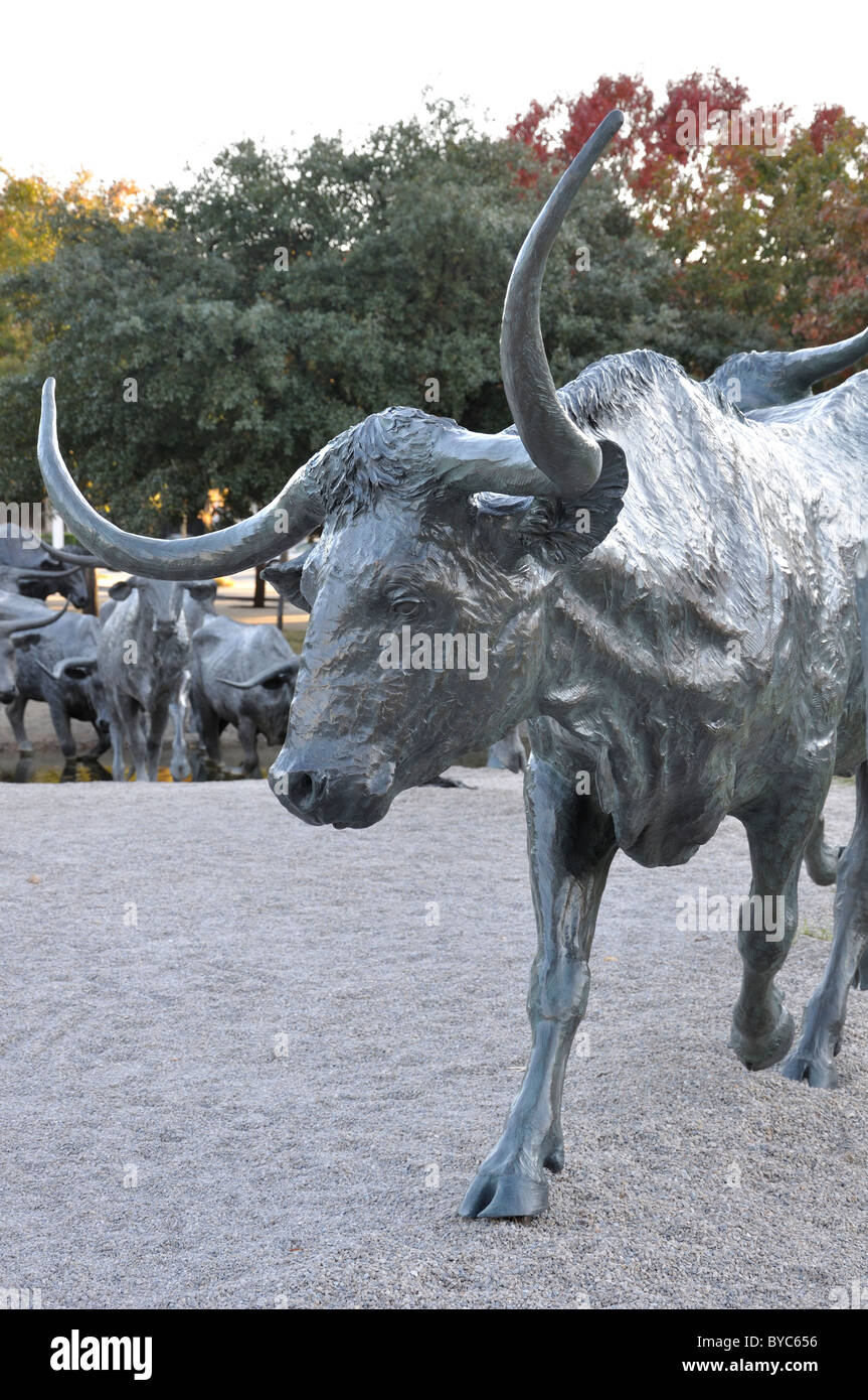 Cattle Drive sculpture ensemble by Robert Summers at Pioneer Plaza by