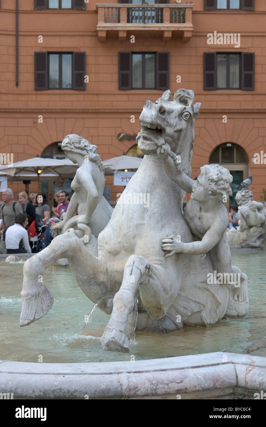Detail of the Fontana del Nettuno in the northern part of Piazza Navona Stock Photo Alamy