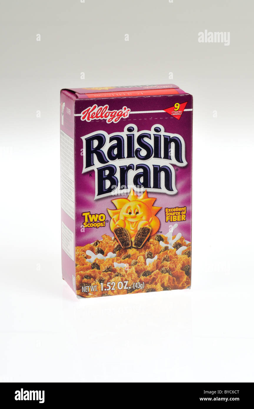 Box of Kellogg's Raisin Bran on white background cutout Stock Photo