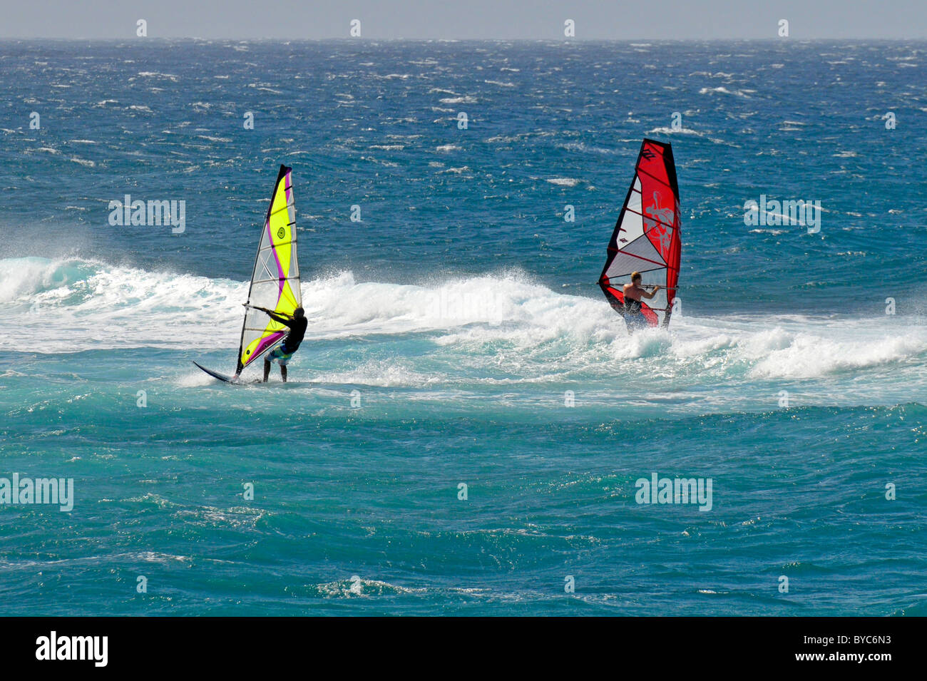 Windsurfing Kanaha Beach Maui Hawaii Pacific Ocean Stock Photo Alamy