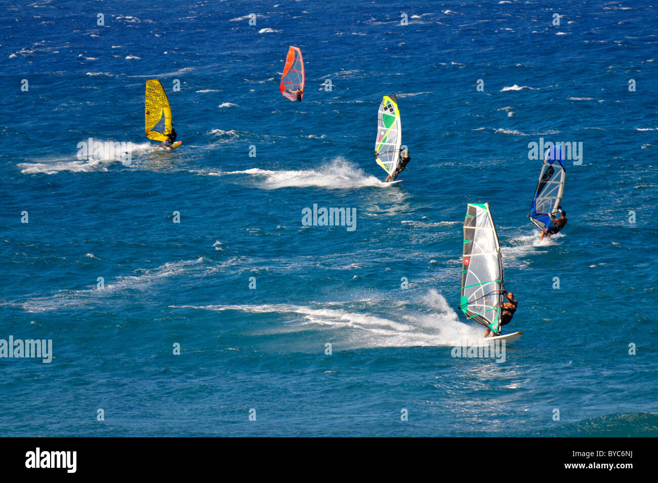Windsurfing Kanaha Beach Maui Hawaii Pacific Ocean Stock Photo Alamy
