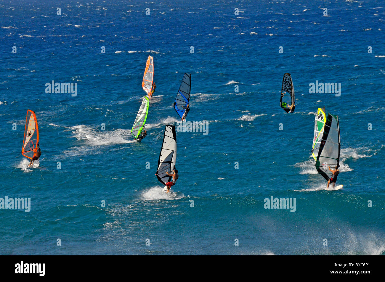 Windsurfing Kanaha Beach Maui Hawaii Pacific Ocean Stock Photo Alamy